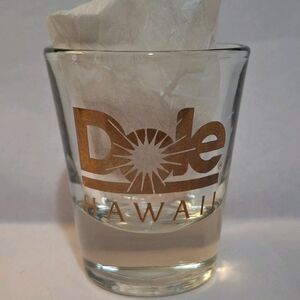 Vintage DOLE Hawaii Goldtone Glass Shot Glass  2 1/2 " High 1 3/4" Diameter